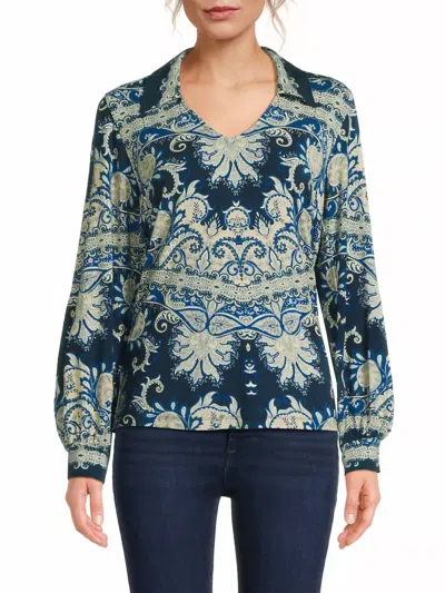 Johnny Was Janie Favorite Puff Sleeve Polo In Roman Paisley In Multi