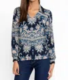 Johnny Was Janie Favorite Puff Sleeve Polo In Roman Paisley Scarf Print In Multi