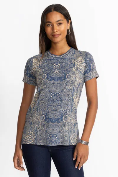 Johnny Was Janie Favorite Short Sleeve Crew Neck Tee In Denim Print In Blue
