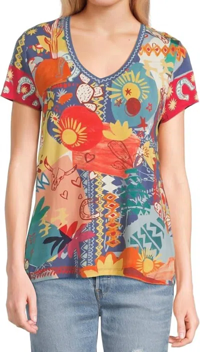 Johnny Was Janie Favorite Short Sleeve V-neck Tee - Plus In Liberty Scarf In Multi