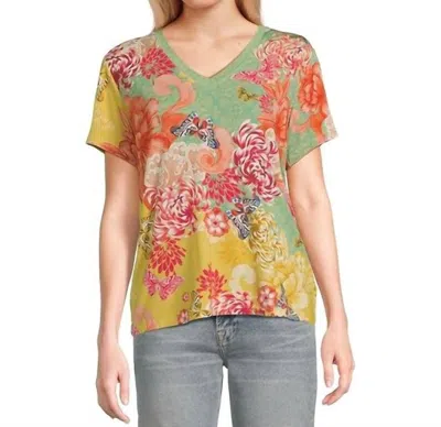 Johnny Was Janie Favorite Short Sleeve V-neck Tee In Charlie In Multi