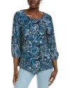 Johnny Was Janie Favorite Puff Sleeve Knit Tee In Feathery Flower In Blue