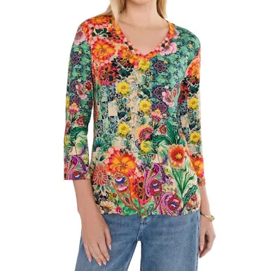 Johnny Was Janie Favorite V Neck Tee In Carlina Scarf In Multi