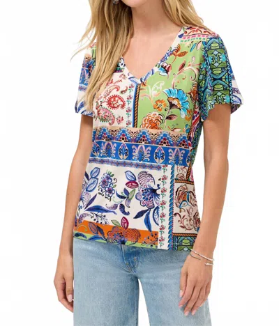 Johnny Was Janie Favorite V-neck Flutter Sleeve Tee In Armeria Scarf In Multi