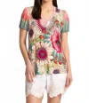 Johnny Was Janie Favorite V‑neck Puff Sleeve Tee In Emily In Multi