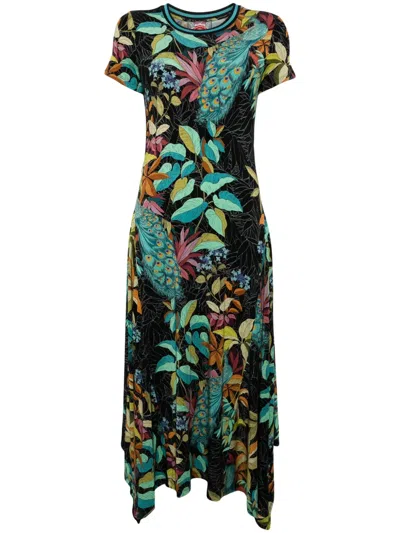 Johnny Was Asymmetric Cap Sleeve Dress In Black