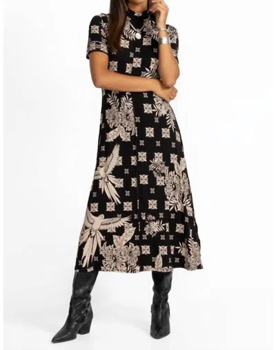 Johnny Was Janie Short Sleeve Seamed Mock Neck Dress In Myna In Multi