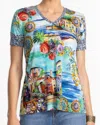 Johnny Was Janie Short Sleeve V-neck Swing Tee In Christy In Multi