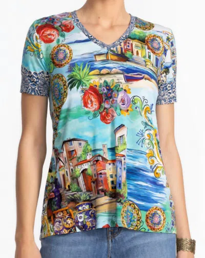 Johnny Was Janie Short Sleeve V-neck Swing Tee In Christy In Multi