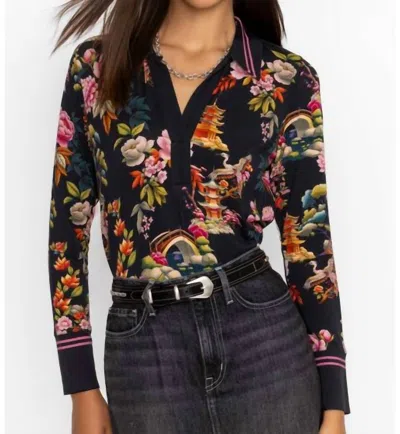 Johnny Was Janie Split Front Collared Henley In Soundbath In Multi
