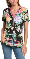 Johnny Was The Janie Favorite Button Neck Tee In Le Jardin Scarf Print