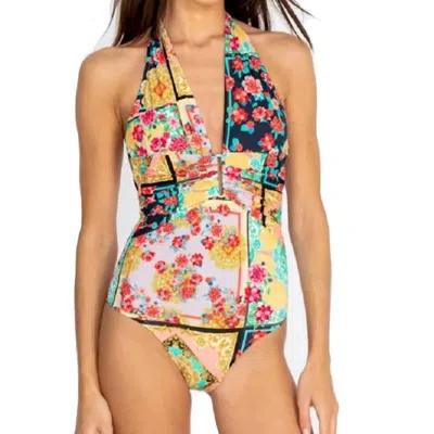 Johnny Was Japer Plunge One Piece Swimsuit In Multi In Black