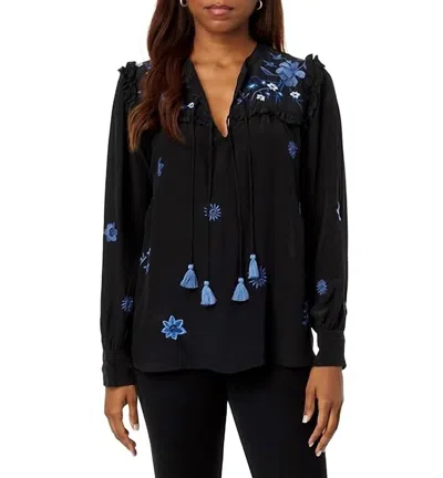 Johnny Was Jazmine Ruffle Yoke Blouse In Black