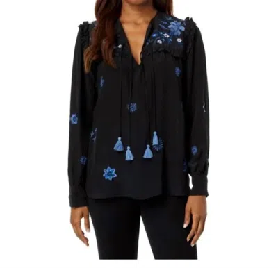 Johnny Was Jazmine Ruffle Yoke Blouse In Blk In Blue