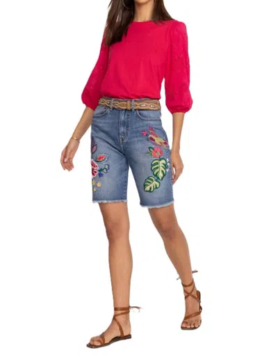 Johnny Was Jeanette Bermuda Short In Medium Worn Wash In Blue