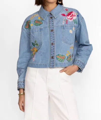 Johnny Was Jeanette Cropped Denim Jacket In Blue