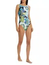 Johnny Was Jenn Tie Back One Piece Swimsuit In Floral Green And Blue In Blue
