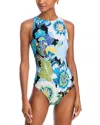 Johnny Was Jenn Tie Back One Piece Swimsuit In Floral Green And Blue In Blue