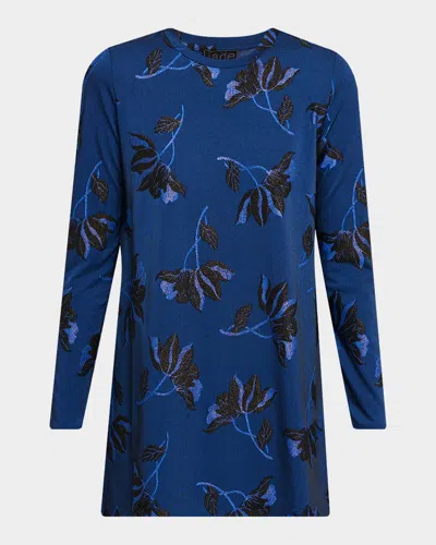 Johnny Was Jenna Crewneck Metallic Floral Tunic In Blue