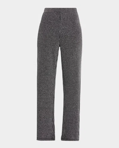 Johnny Was Jenna Straight-leg Metallic Rib Knit Pants In Gray
