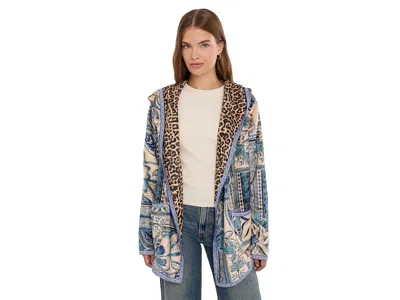 Johnny Was Joan Sherpa Jacket (reversible) Women's Sweater Athene: Md, Polyester In Blue