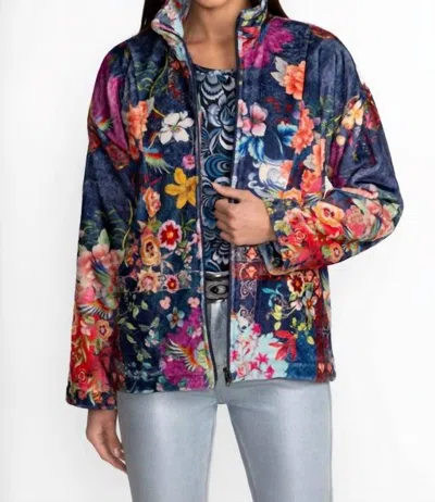Johnny Was Joan Zip Sherpa Lined Jacket In Dreamer Blue In Multi