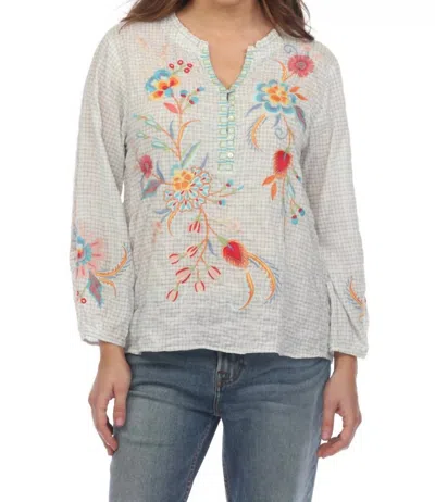 Johnny Was Joele Ruffle Field Blouse In Plaid In Gray