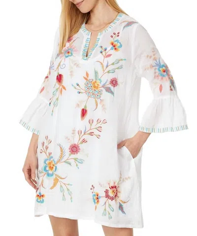 Johnny Was Joele Ruffle Sleeve Dress In White In Yellow