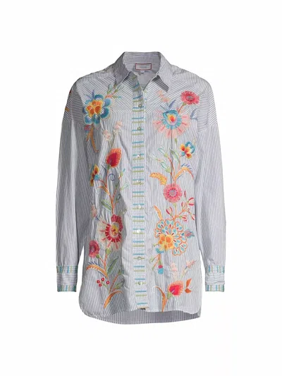 Johnny Was Joelle Bias Yoke Tunic In Stripe In Multi