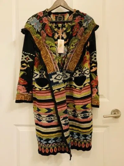 Pre-owned Johnny Was Jora Duster Hoodie Wrap Cardigan L In Black