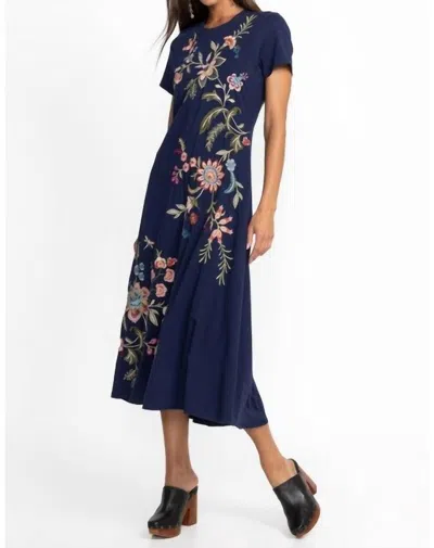 Johnny Was Julianna Crew Neck Swing Dress In Blue Night