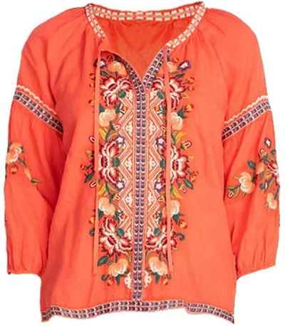 Johnny Was Juliene Candy Land Peasant Blouse In Orange