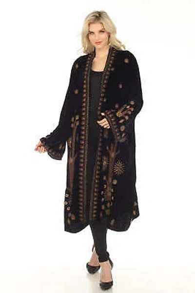 Pre-owned Johnny Was Jwla Black Heidi Velvet Embroidered Long Kimono Coat Plus Size J49323