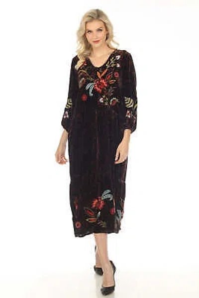 Pre-owned Johnny Was Jwla Isabella Velvet Embroidered Tiered Maxi Dress Boho Chic J30023 In Multicolor
