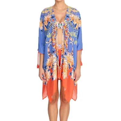 Johnny Was Kahlo Short Kimono Cover Up In Blue