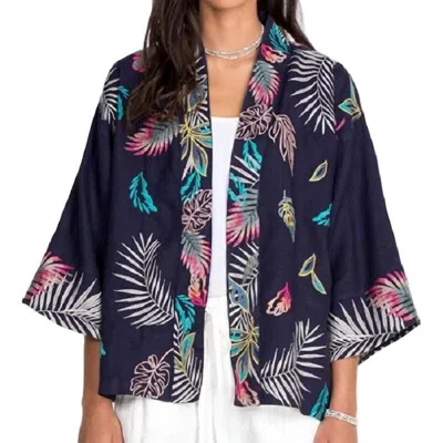 Johnny Was Kaluhi Linen Cropped Kimono In Deep Navy In Blue