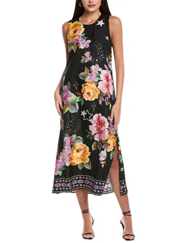 Johnny Was Karolina Silk-blend Tea-length Dress In Blue