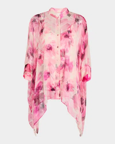 Johnny Was Katia Floral-print Silk Chiffon Blouse In Auroria