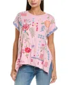Johnny Was Katie Embroidered Raw Hem Tee In Pink