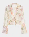 Johnny Was Katriz Cropped Floral-print Silk Chiffon Bolero In Pink