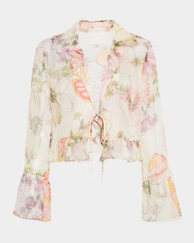 Johnny Was Katriz Cropped Floral-print Silk Chiffon Bolero In Pink