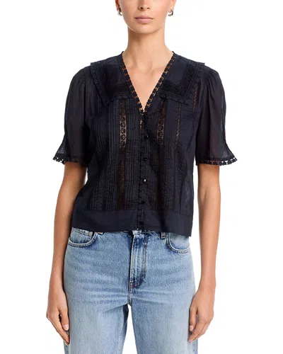 Johnny Was Kayti Pintuck Cotton Blouse In Black