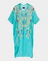 Johnny Was Kendry Geometric-embroidered Silk Midi Kaftan