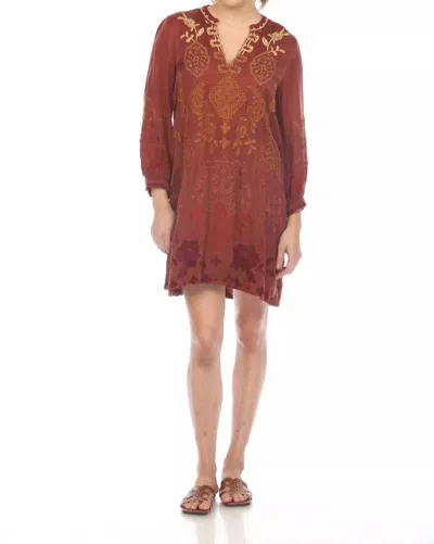 Johnny Was Kiana Bishop Sleeve V Neck Dress In Rosewood In Brown