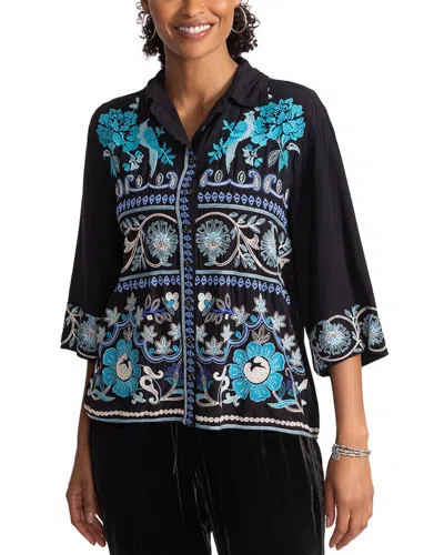 Johnny Was Embroidered Kimono-sleeve Shirt In Black