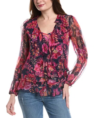 Johnny Was Kiko Silk Blouse In Pink