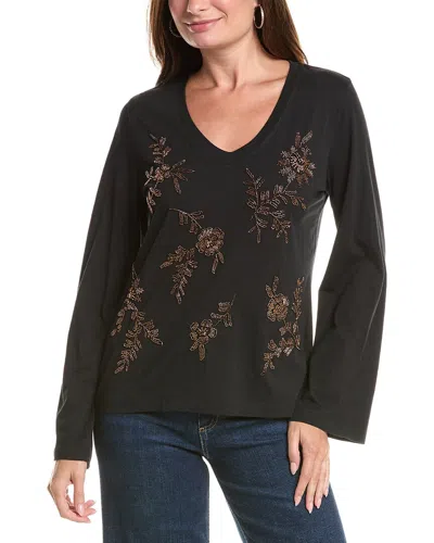 Johnny Was Kimono Sleeve Beaded T-shirt In Black