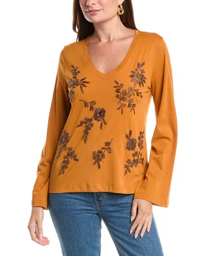 Johnny Was Kimono Sleeve Beaded T-shirt In Orange