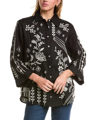 Johnny Was Kimono Sleeve Linen Shirt In Black