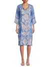 Johnny Was Kimono Sleeve Midi Dress In Florentina In Blue